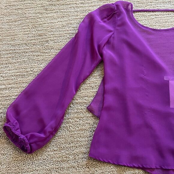 YA Los Angeles Purple Open Back Long Sleeve Blouse - Picture 4 of 7